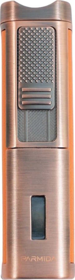 Parmida 3 Torch Pürmüz Sehpalı Gövdesi Turuncu Deri Bronz Metal Puro Çakmağı - Tr9491