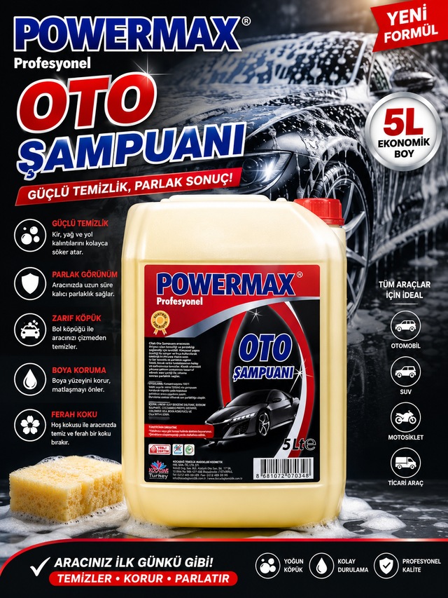 Powermax Oto Şampuanı 5 L Araç Yıkama Temizlik Ürünü