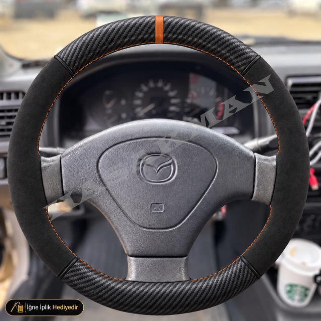 Mazda Demio Dikme Direksiyon Kılıfı Alcantara Süet Mat Karbon Taba Yüzük Ve Dikiş Dw 1998-2002