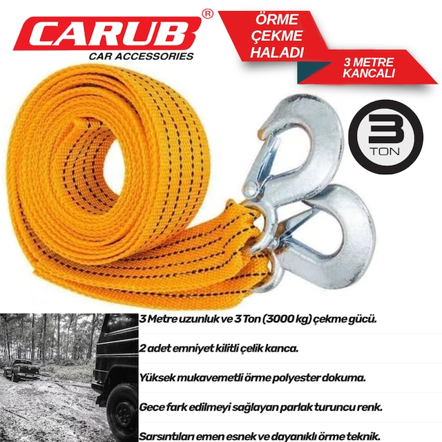 Oto Çekme Halatı Örgü 3 Ton 3 Metre Kancalı