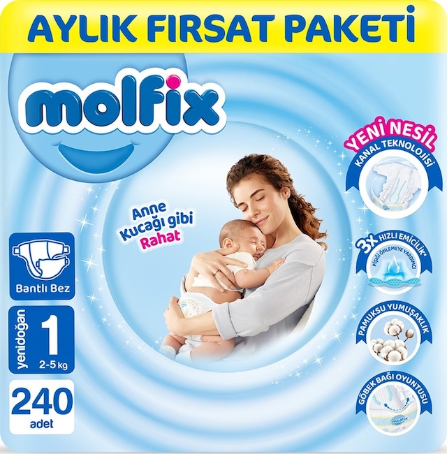 Molfix Bebek Bezi 1 Beden Yenidoğan Aylık Fırsat Paketi 240 Adet 4'lü