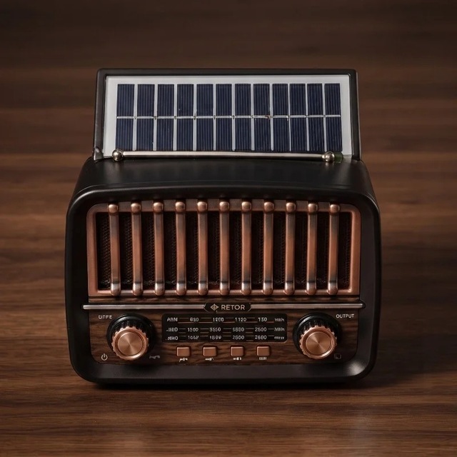 Ers- Solar Panelli Fm Radyo - Şarjlı - Bluetooth Özellikli - Aux Girişli - Nostaljik Tasarım