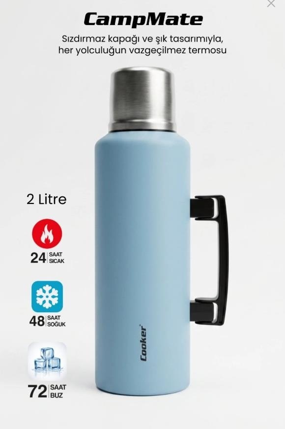 Cooker 2 Litre Kulplu Paslanmaz Çelik Kamp Termos Ckr-2128 Mavi
