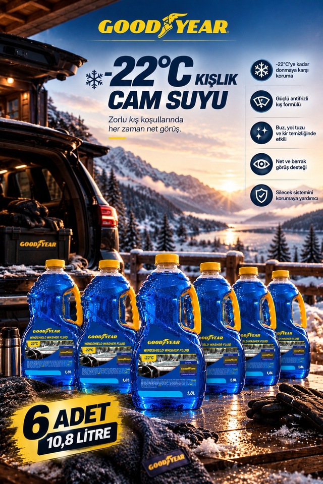 Goodyear Goodyear -22 C Kışlık Antifrizli Cam Suyu 6 Adet 10,8 Litre