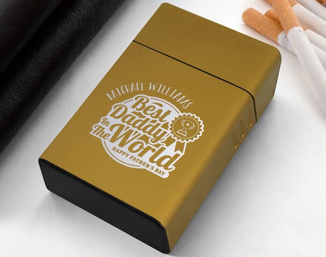 Bk Gift Kişiye Özel İsimli Babalar Günü Tasarımlı Sarı Metal Sigara Kutusu
