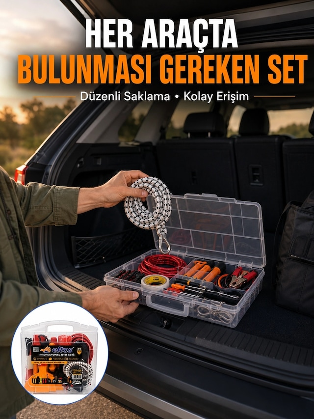 Mey İthalat 27 Parça Oto Güvenlik Ve Bakım Seti Şeffaf Taşıma Kutulu Araç Ekipman Çantasız