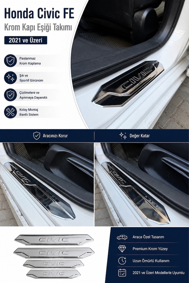 Honda Civic Fe Krom Kapı Eşiği Takımı 4 Parça 2021 Ve Üzeri Hndcvcfekke00001