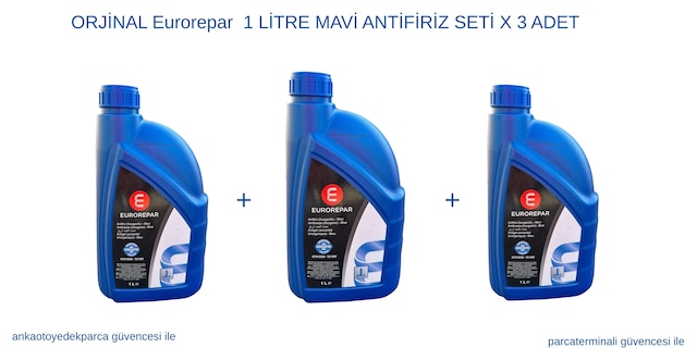 Orjinal Eurorepar 1 Litre Mavi Antifiriz Seti X 3 Adet