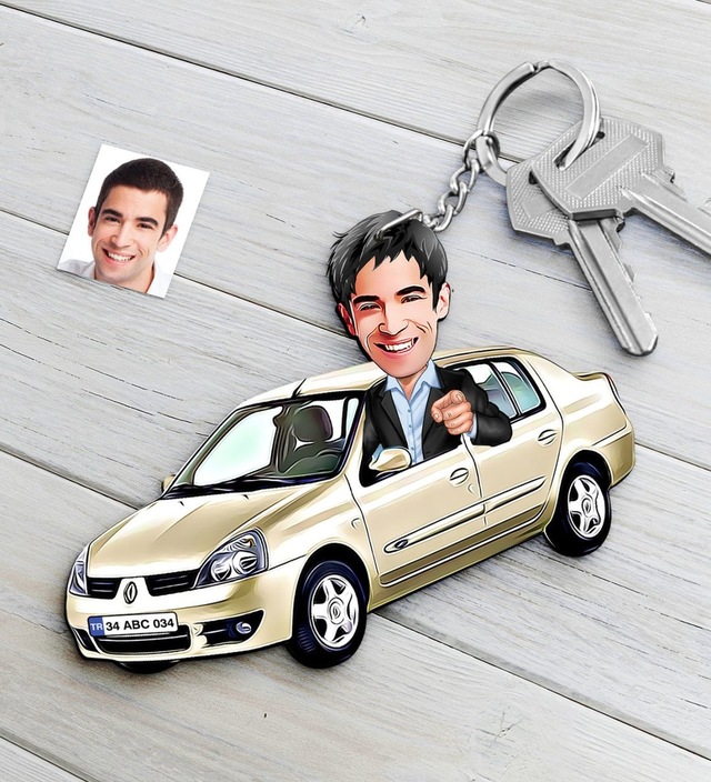 Kişiye Özel Bay Renault Symbol Figürlü Plakalı Ahşap Karikatür An