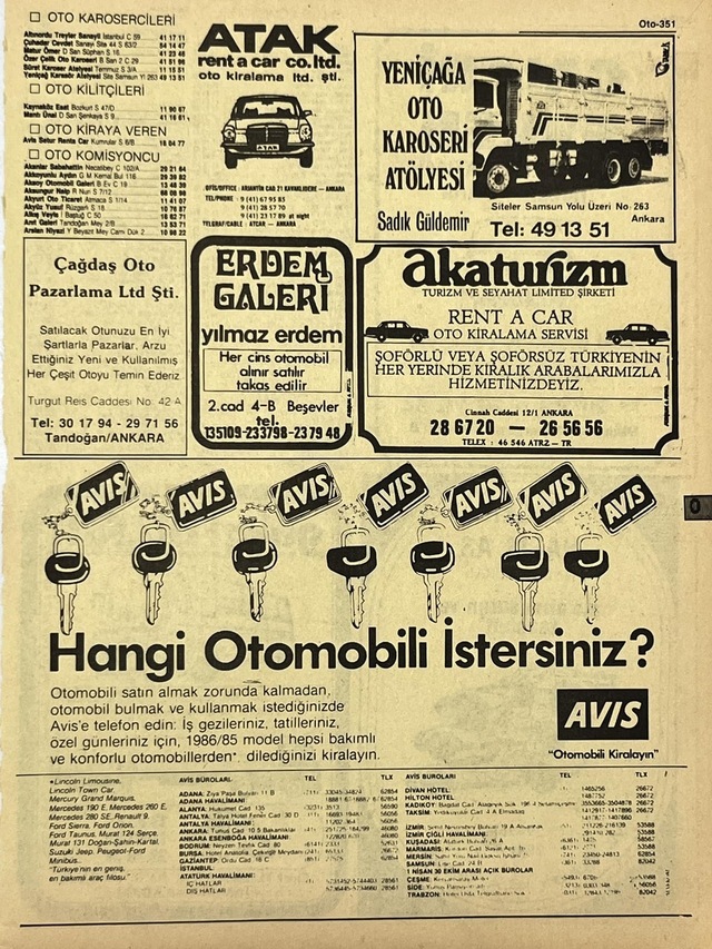 Ankara 1986 Meslek Reklam İlanı Efemera S351 Teşhir Ürün