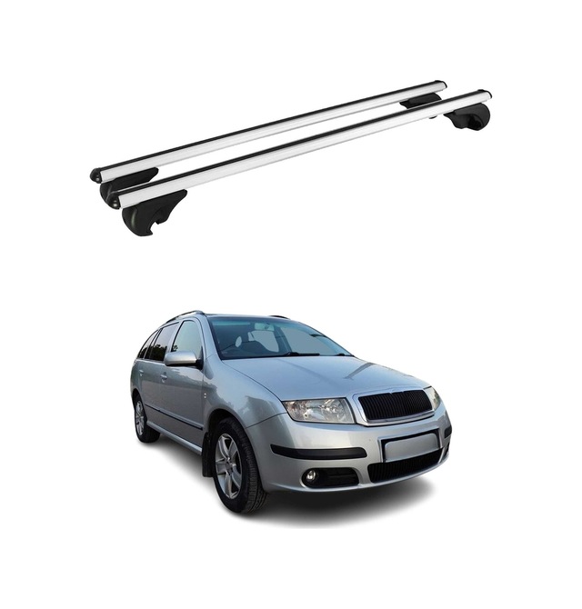 Skoda Fabia I Station Wagon 2000-2007 Arası Uyumlu Port Bagaj Taşıyıcı Ara Atkı Alüminyum Gümüş 2 Parça