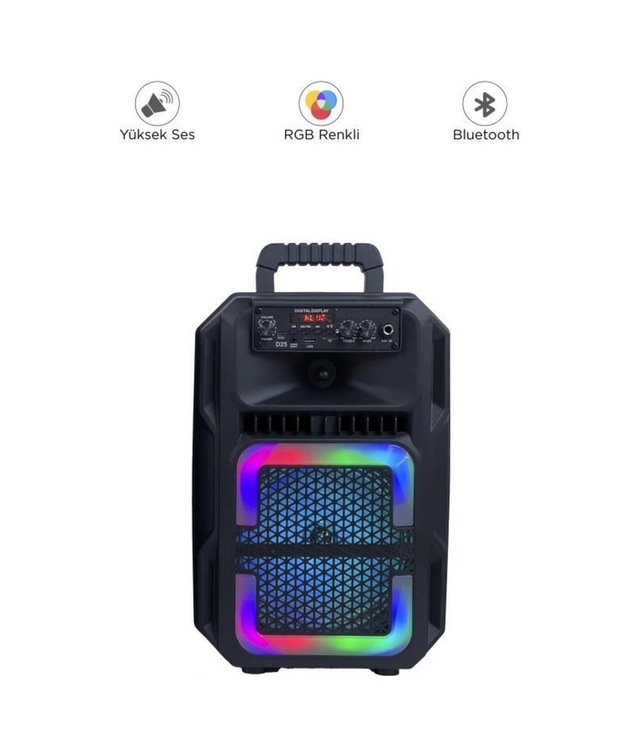 D25 Rgb Işıklı Mikrofonlu Kumandalı Usb/tf/fm/mıc/bt Bluetooth Hoparlör Siyah