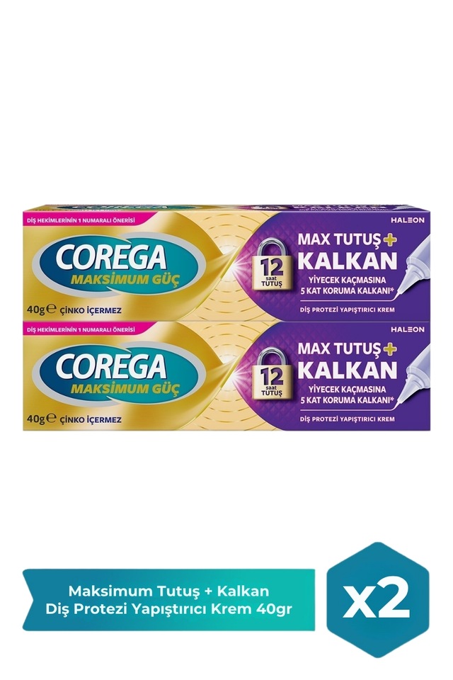 Corega Maksimum Tutuş + Kalkan Diş Protezi Yapıştırıcı Krem 40 Gr X 2 Adet