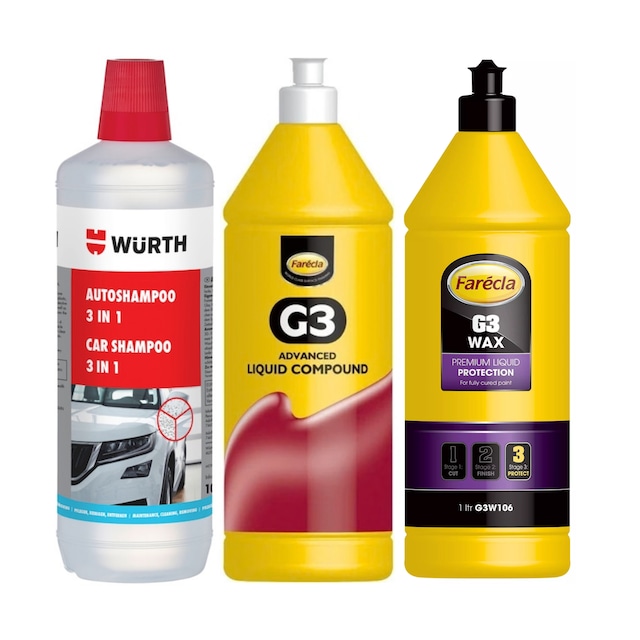 Würth 3 Etkili Araç Şampuanı 1 Lt + G3 Sıvı Pasta 1 Lt + G3 Wax Cila 1 Lt