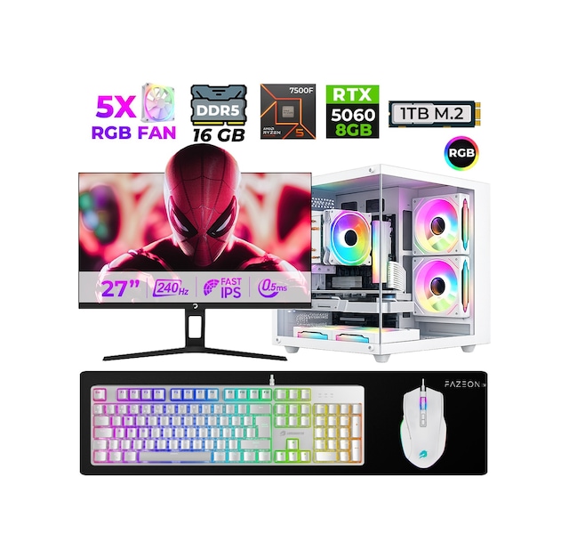 Xaser Live X40 R5-7500F 16 GB 1 TB SSD RTX 5060 8 GB 27" Dos Masaüstü Oyuncu Bilgisayar