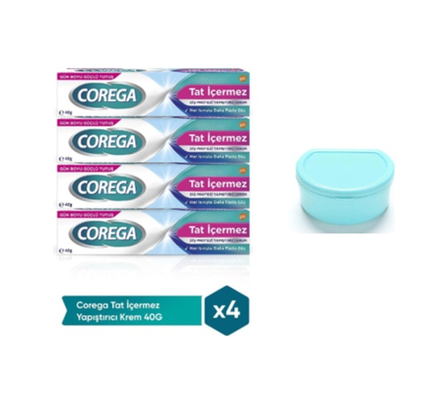 Tat Içermez Diş Protez Yapıştırıcı Krem 40 Gr X 4 Adet + Protez Diş Saklama Kutusu