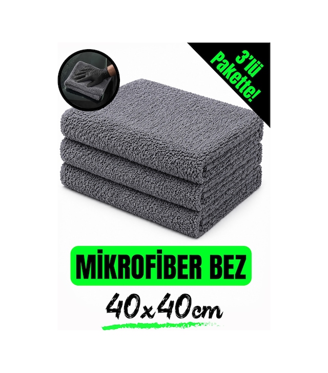Autofresh 3 Adet Mikrofiber Bez Seti Araç Yıkama Oto Uygulama Temizlik Bezi 40x40 Cm
