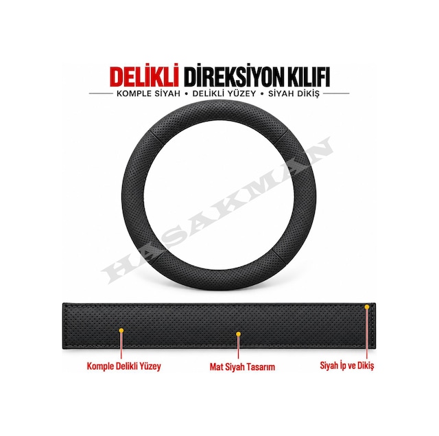 Bmw 7 E38 Dikme Direksiyon Kılıfı Premium Komple Delikli Deri Siyah Dikiş 3 Kollu-yuvarlak-dairesel Tuş 1999-2001