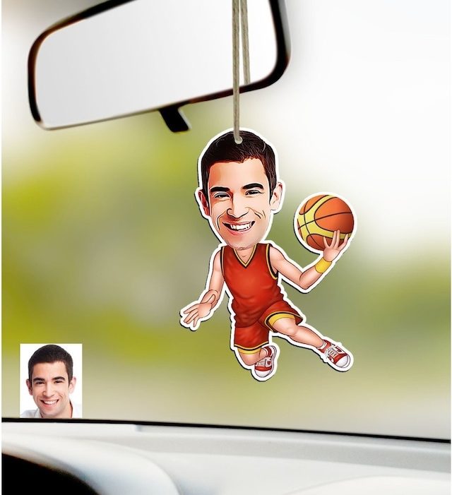 Kişiye Özel Bay Basketbolcu Karikatürlü Ahşap Araba Dikiz Ayna Sü