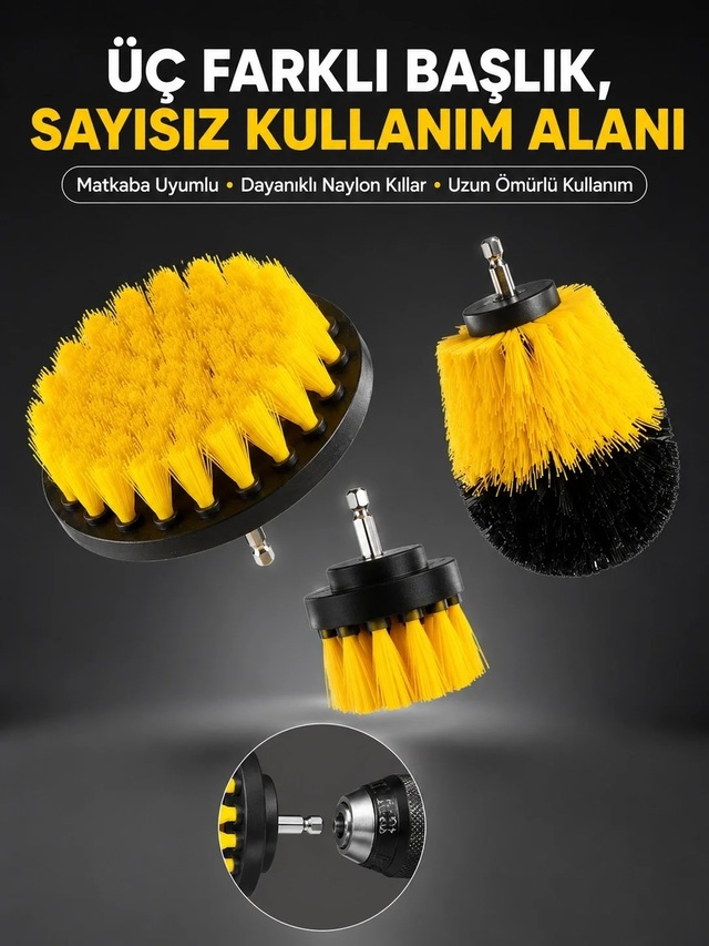 Ers Banyo Ve Mutfak İçin Matkap Ucu Temizlik Fırçası 3 Lü Set