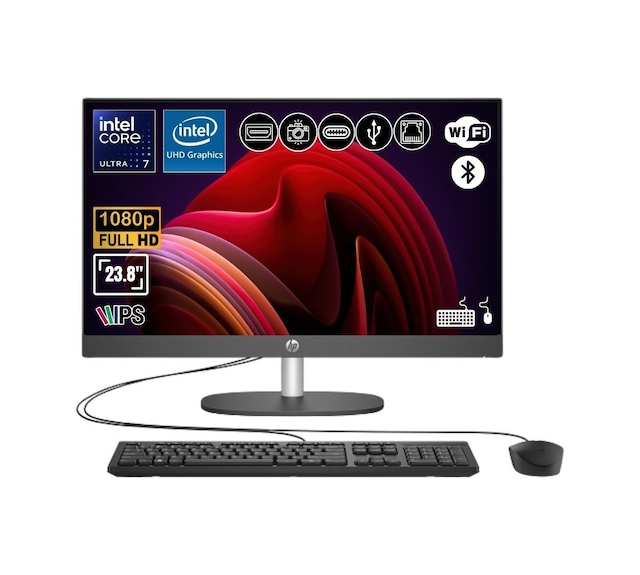 HP Proone 240 G10 D36C6ET-ATL2 Ultra 7 155U 8 GB 512 GB SSD 23.8" FHD Free Dos AIO Masaüstü Bilgisayar