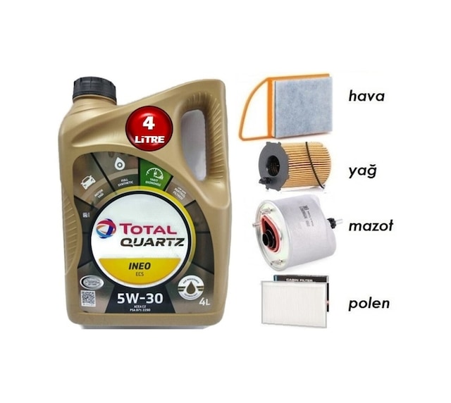 Total 5W30 Partikül Yağ + Filtre Ful Set Peugeot 308 1.6 Dizel