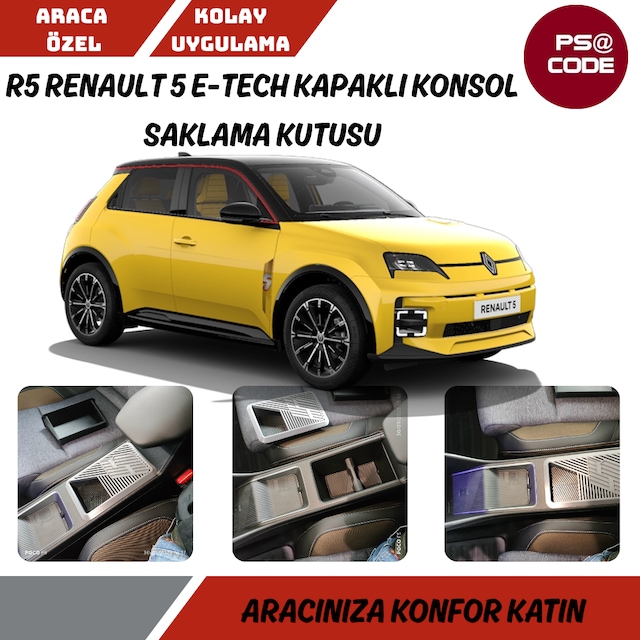 R5 Renault 5 E-tech Kapaklı Konsol Saklama Kutusu