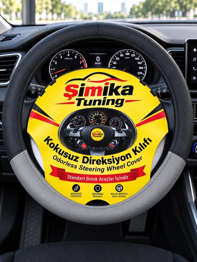 Otomobil Geçme Direksiyon Deri Kaliteli Kokusuz Gri Siyah