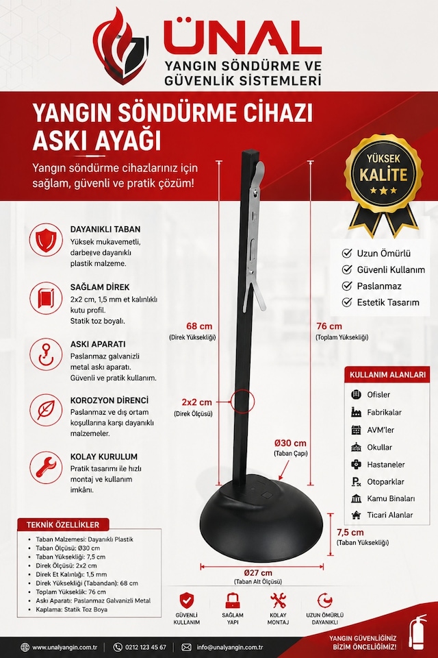 Yangın Söndürme Cihazı Askı Ayağı Metal Stand 6 Kg 12 Kg Tüp Uyumlu Taşınabilir
