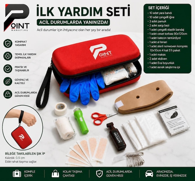Araç İlk Yardım Seti Trafik Kanununa Uygun Tam Donanımlı İlk Yardım Çantası Kırmızı Acil Durum Seti