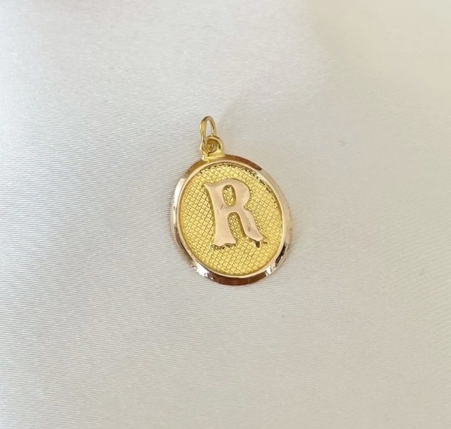 14 Ayar Altın Vintage Oval R Harf Kolye Ucu