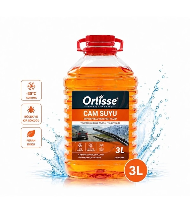 Orlisse Beauty Cosmetic Orlisse Mavi Cam Suyu 3 Litre - Güçlü Böcek Ve Kir Sökücü, İz Bırakmaz