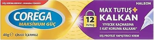 Corega Max Tutuş + Kalkan Diş Protez Yapıştırıcı Krem 40 Gr