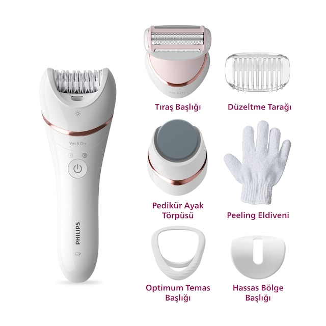 Philips BRE730/05 Epilatör (Yüz+Koltuk alti+Bikini Bölgesi+Bacak)Islak-Kuru,Işıklı,Kablosuz