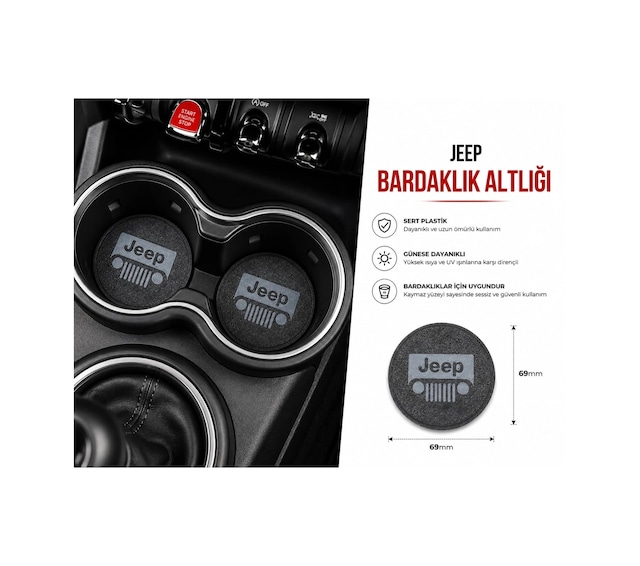 Jeep Araç Bardaklık Altlığı , Jeep Şişe Ve Bardak Altlığı, Jeep Logolu Oto Bardaklık Altlığı