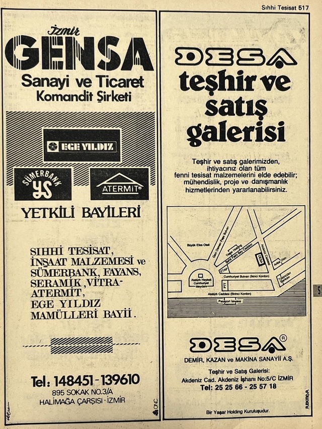İzmir 1982-1983 Meslek Reklam İlanı Efemera S517 Teşhir Ürün