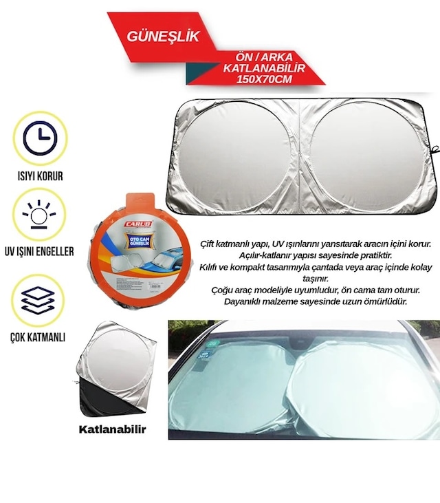 Oto Cam Güneşlik Miflonlu Katlanır 150x70cm