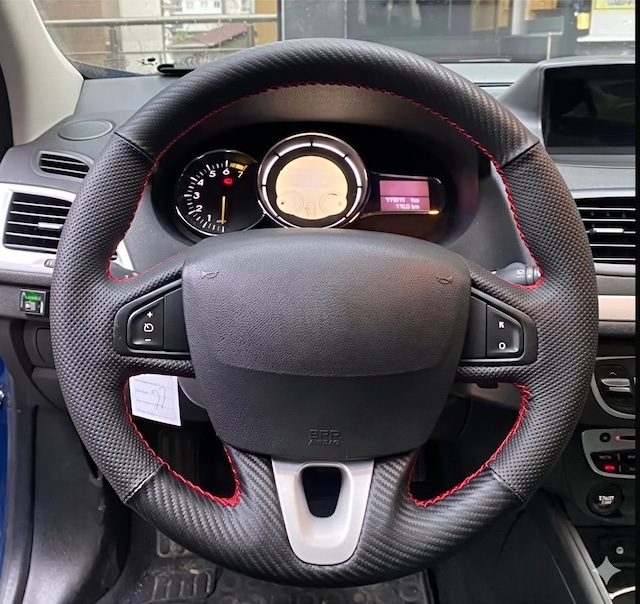 Fluence -megane 3-scenic Uyumlu Araca Özel Direksiyon Kılıfı Karbon Noktalı Kırmızı
