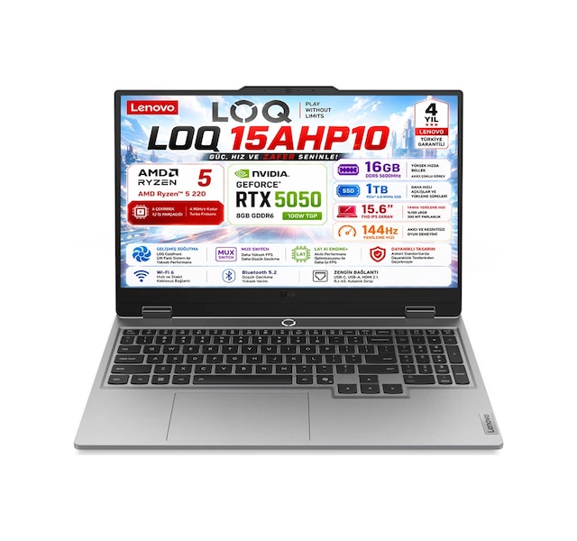 Lenovo Loq 15AHP10 83JG009TTR R5-220 16 GB 1 TB SSD RTX 5050 15.6" Free Dos Dizüstü Bilgisayar