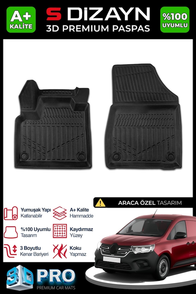 S-dizayn Renault Kangoo Panelvan 3d Pro Havuzlu Paspas Ön 2'li 2024 Üzeri A+ Kalite