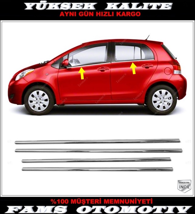 Toyota Uyumlu Yaris Krom Cam Çıtası 4 Prç. 2005-2011 Paslanmaz Çelik