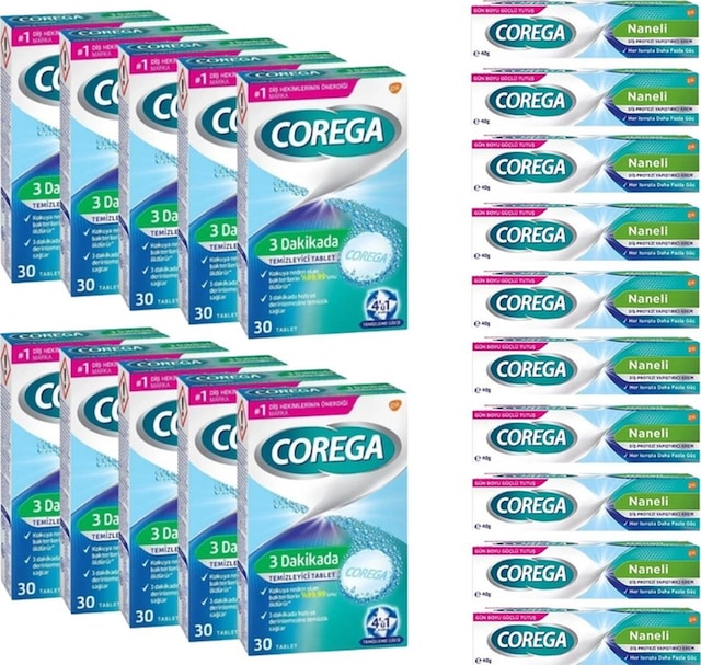 Corega X10 3 Dakikada Diş Protezi Temizleyici 30 Tablet + X10 Naneli Diş Protezi Yapıştırıcı 40 Gr