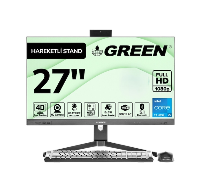 Green GT27 i5-12400 16 GB 512 GB SSD 27" Free Dos All In One Masaüstü Bilgisayar