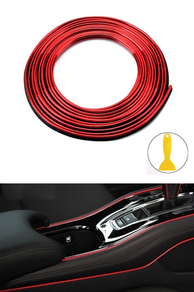 Trim Fitili Oto Geçmeli Kırmızı Trim Fitili Süs 5 Metre Nikelajlı Kırmızı