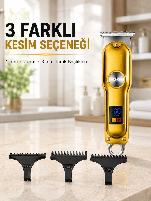 T Bıçaklı Erkek Tıraş Makinesi Usb Şarjlı Led Göstergeli Turbo Özellikli Saç Sakal Kesme Makinesi - Lisinya 1 - 2 Saat