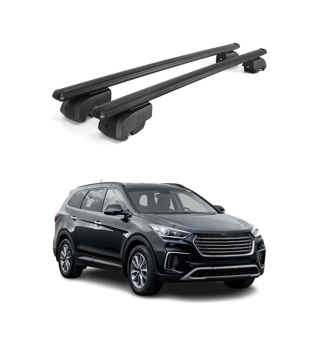 Hyundai Santa Fe Iıı 2013-2018 / Grand Santa Fe 2013-2018 Arası Uyumlu Port Bagaj Taşıyıcı Ara Atkı Alüminyum Siyah 2 Parça