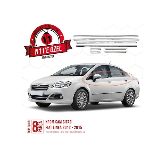 intakrom Fiat Linea Krom Cam Çıtası 8 Parça 2012 ve Üzeri