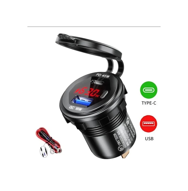 12-24volt Araç/tekne/motosiklet(Quick)Şarj Usb/TypeC Kırmızı Işık