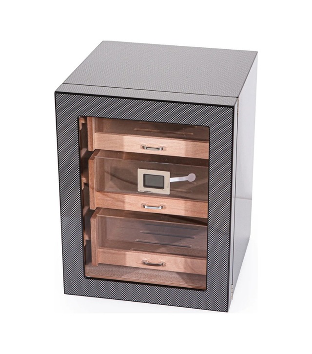 Premiumquality Belgrano Karbon Desenli 3 Çekmeceli Sedir Humidor Puro Kutusu - Tr8783