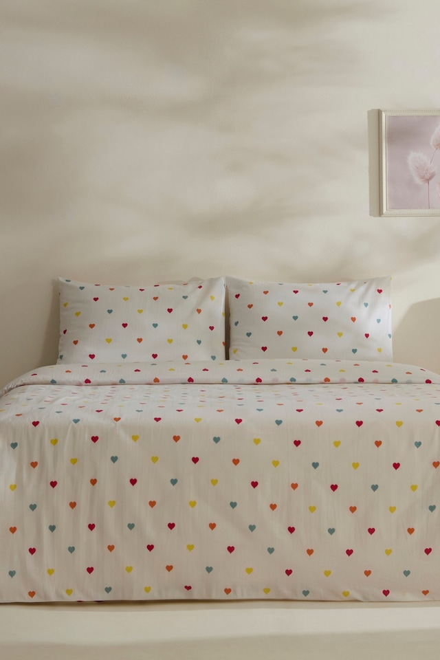 Sarah Anderson Amour Kalp Desenli Çift Kişilik Nevresim Takımı Multicolour